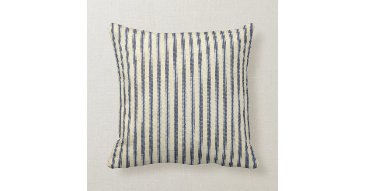 Retro Ticking Blue & White Striped Vintage French Throw Pillow Zazzle