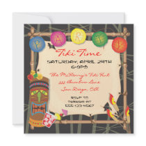 Retro Tiki party invitation with bamboo frame