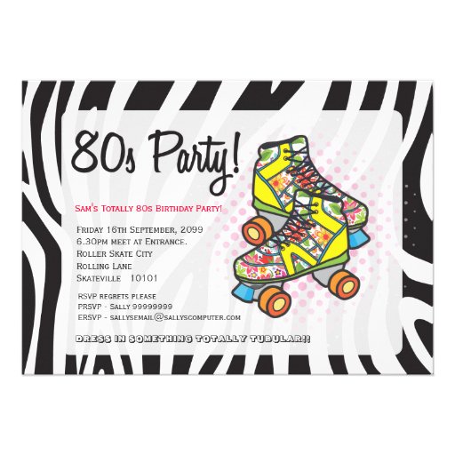 Retro Totally 80's Roller Skates Birthday Party Announcement
