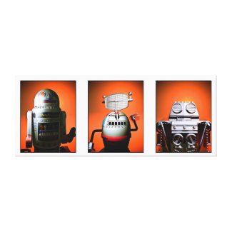 Retro Toy Robot Lineup 01 Stretched Canvas Print