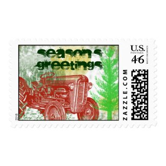 Retro Tractor Holiday Stamp stamp