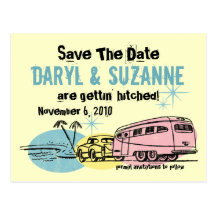 Retro Trailer Just Hitched Save The Date Post Card
