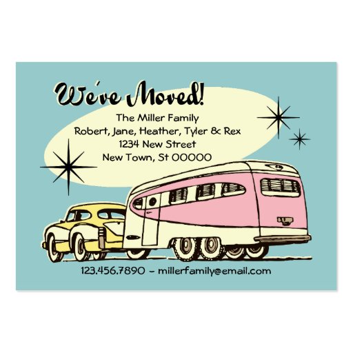 Retro Trailer We've Moved Business Card Template (front side)