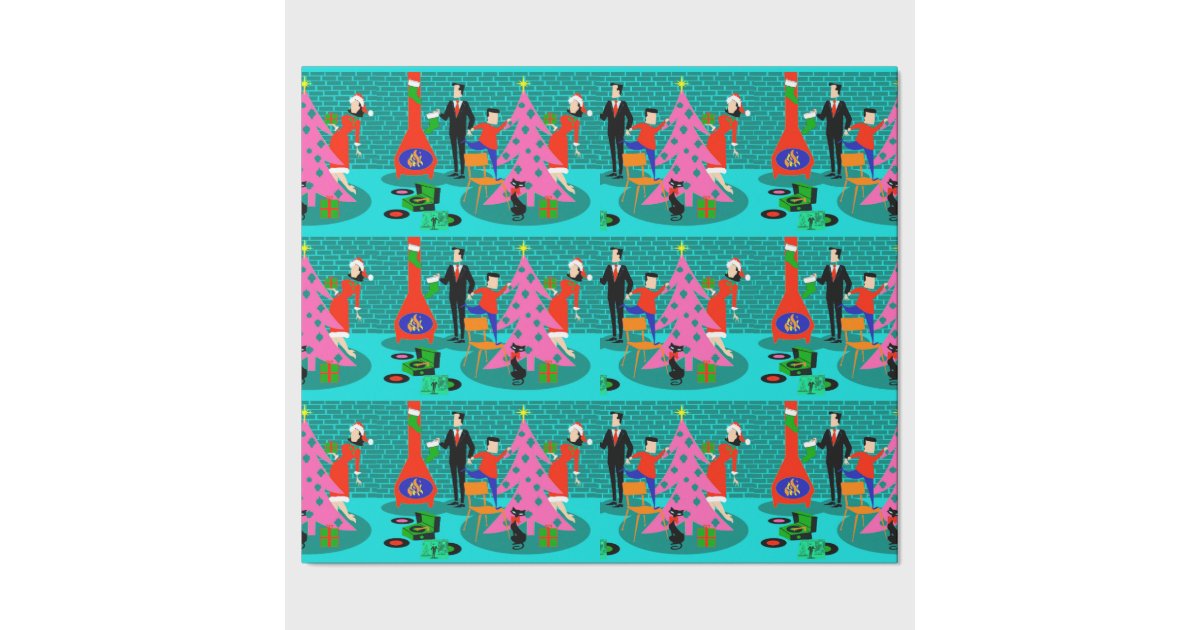 retro trimming the christmas tree wrapping paper zazzle retro trimming the christmas tree wrapping paper zazzle