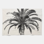 Retro Tropical Island Palm Tree in Black and White Towel