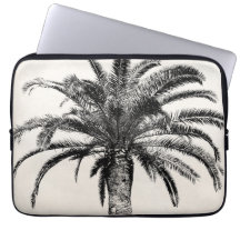 Retro Tropical Island Palm Tree in Black and White Computer Sleeve