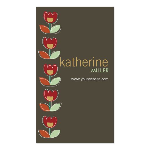 Retro Tulips Flower Custom Template Profile Card Business Card (front side)