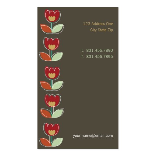 Retro Tulips Flower Custom Template Profile Card Business Card (back side)