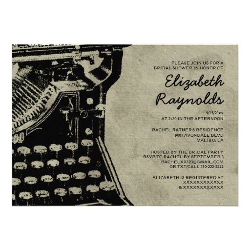 Retro Typewriter Keys Bridal Shower Invitations