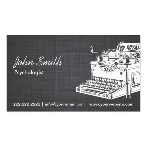 Retro Typewriter Psychologist Linen Business Card (front side)