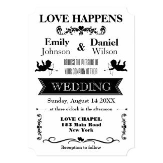 Retro Typography Black And White Wedding 5x7 Paper Invitation Card