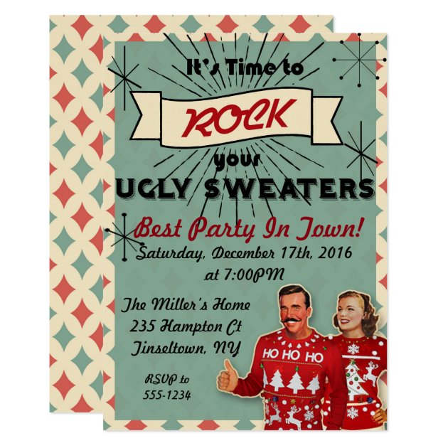 Retro Ugly Sweater Christmas Party Invitation (front side)