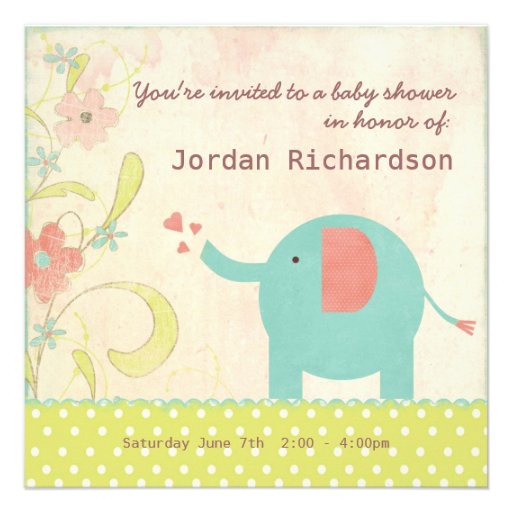 Retro Unisex Elephant Baby Shower Custom Invitation