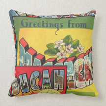 Retro Vacation Cards Throw Pillows