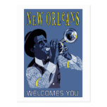 Retro vector Art New Orleans jazz trumpet player Postcards