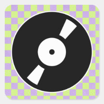 retro vinly record with funky checkered background square stickers