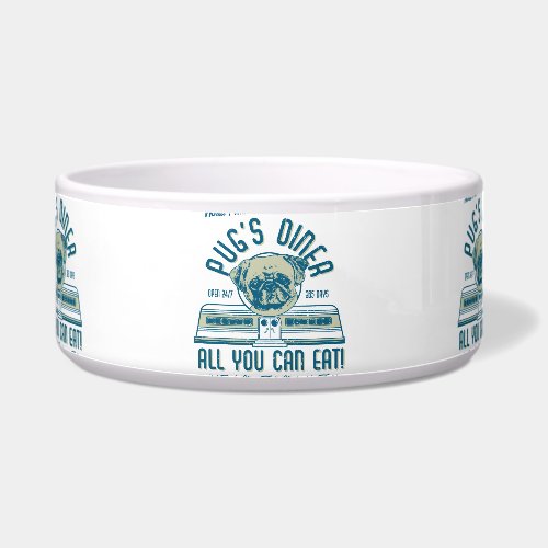 Retro Vintage 50s Style Pug's Diner petbowl