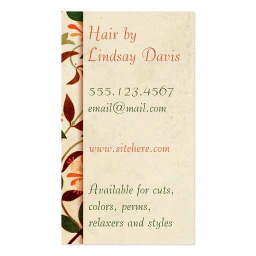 retro vintage bird floral hair stylist scissors business card template (back side)