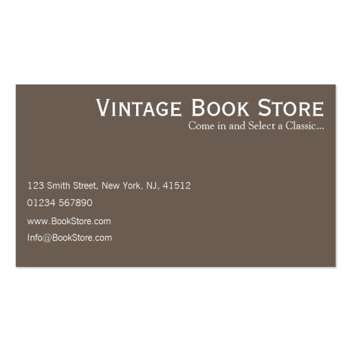 Retro, Vintage Book Store Photo - Business Card (back side)