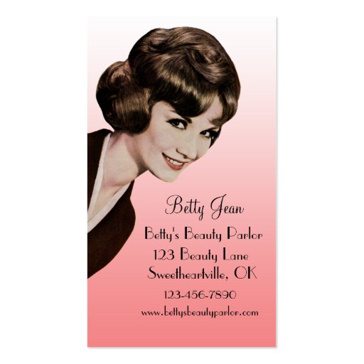 Retro Vintage Bouffant Pink Hairstylist Card Business Card Template (front side)
