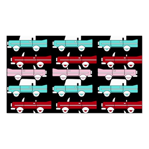 Retro Vintage Cars Pink Red Turquoise Blue Hot Rod Business Card Templates (back side)