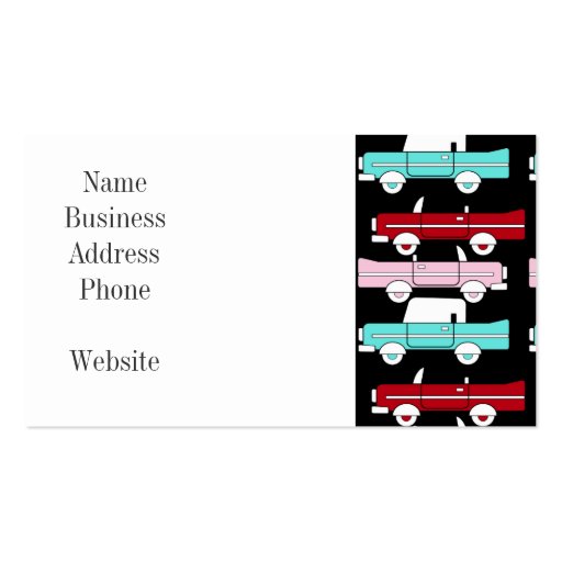 Retro Vintage Cars Pink Red Turquoise Blue Hot Rod Business Card Templates (front side)