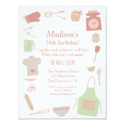 Retro Vintage Cooking Baking Birthday Party 4.25x5.5 Paper Invitation Card