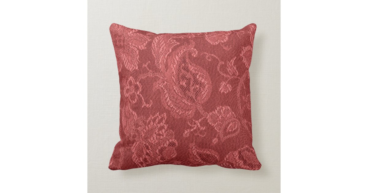 Retro Vintage Floral Rust Red Throw Pillow Zazzle