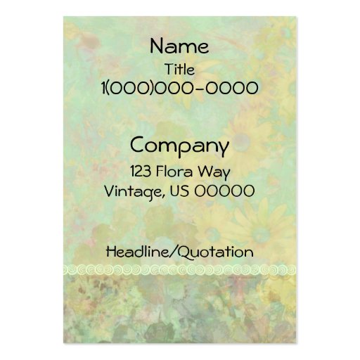 Retro Vintage Floral Yellow Green Business Card (back side)