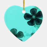 Retro Vintage Flowers Teal Heart Ornament