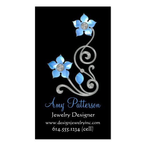 Retro Vintage Jeweled Blue Design Business Card (front side)