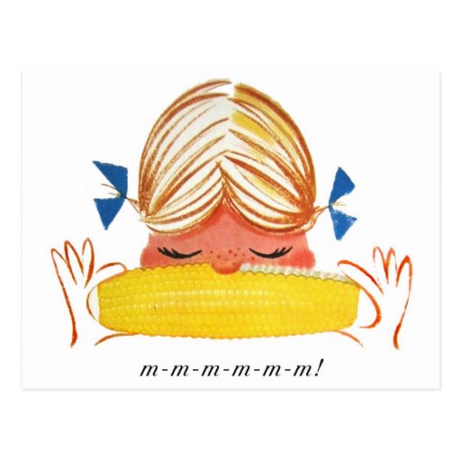 Retro Vintage Kitsch Corn On The Cob Cartoon Girl Postcard Zazzle