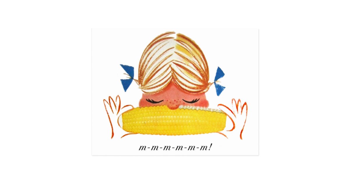 Retro Vintage Kitsch Corn On The Cob Cartoon Girl Postcard Zazzle