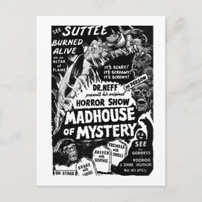 Retro Vintage Kitsch Monsters Madhouse of Mystery Postcard