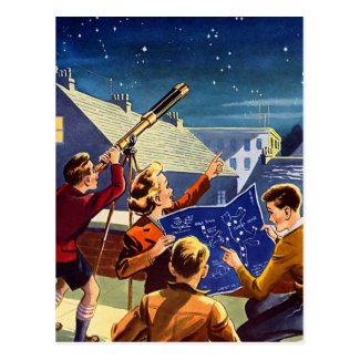 Retro Vintage Kitsch Sci Fi 40s Kids Telescope Postcards
