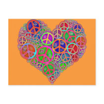 Retro Vintage Peace Heart Postcard