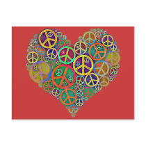 Retro Vintage Peace Heart Postcards