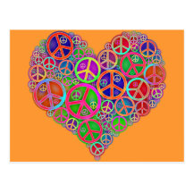 Retro Vintage Peace Heart Postcard