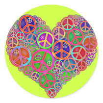 Retro Vintage Peace Heart Round Sticker