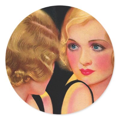 Retro Vintage Pin Up'Girl in Mirror' Round Stickers by curious goods