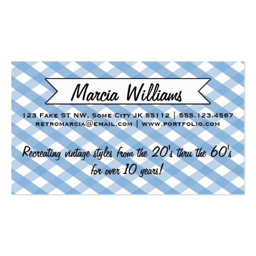 retro vintage pinup girl hair stylist gingham business card template (back side)