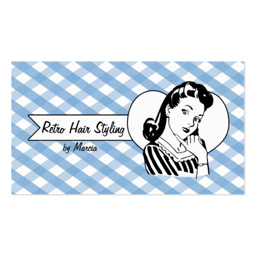 retro vintage pinup girl hair stylist gingham business card template (front side)