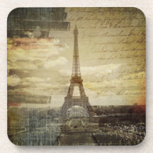 retro vintage scripts paris Effiel Tower fashion Coasters