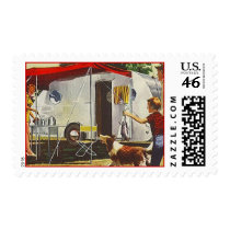 Retro Vintage Teardrop Trailer Camp Postage Stamps