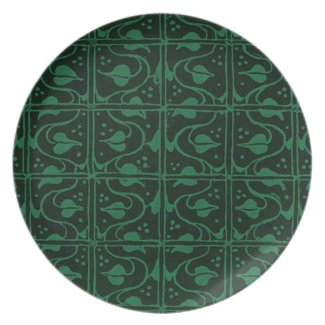 Retro Vintage Vines Dark Green Plate