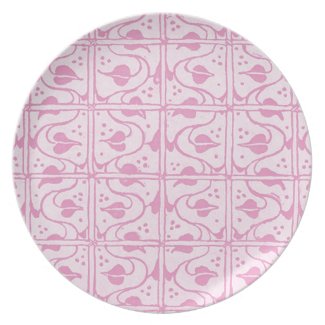 Retro Vintage Vines Pink White Plate