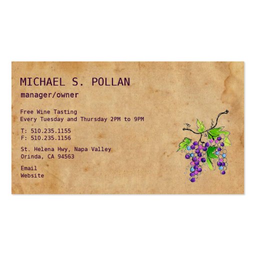 Retro Vintage Vineyard Harvest Grapes Winery Business Card Template (back side)