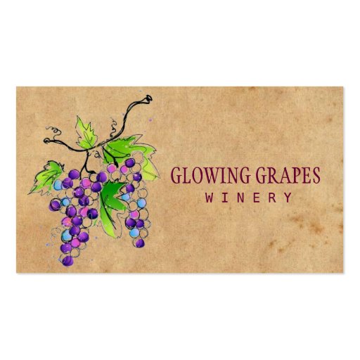 Retro Vintage Vineyard Harvest Grapes Winery Business Card Template (front side)