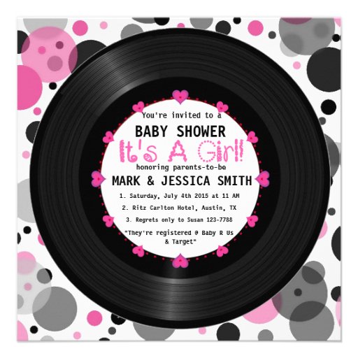 Retro Vinyl Record l Modern Chic Girl Baby Shower Personalized Invitation