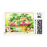 RETRO WADING PINK FLAMINGOS STAMP SNOWBIRD MAILING